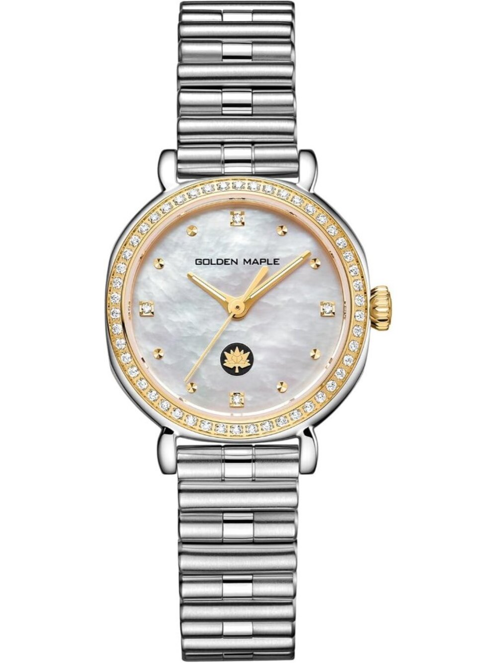 Women's Silver Diamond Bezel Mother-of-pearl Dial Adjustable Bracelets Watch